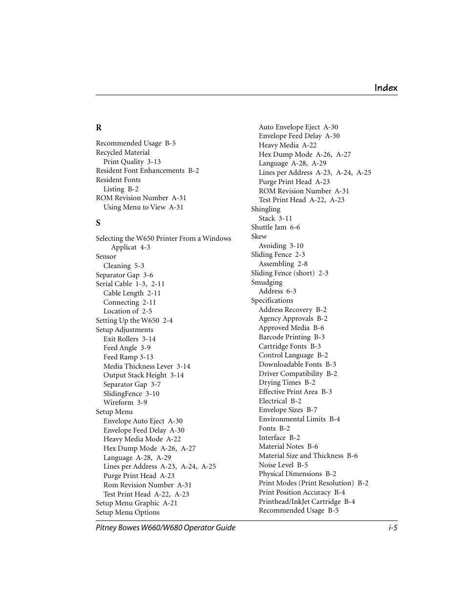 Index | Pitney Bowes W680 User Manual | Page 127 / 130