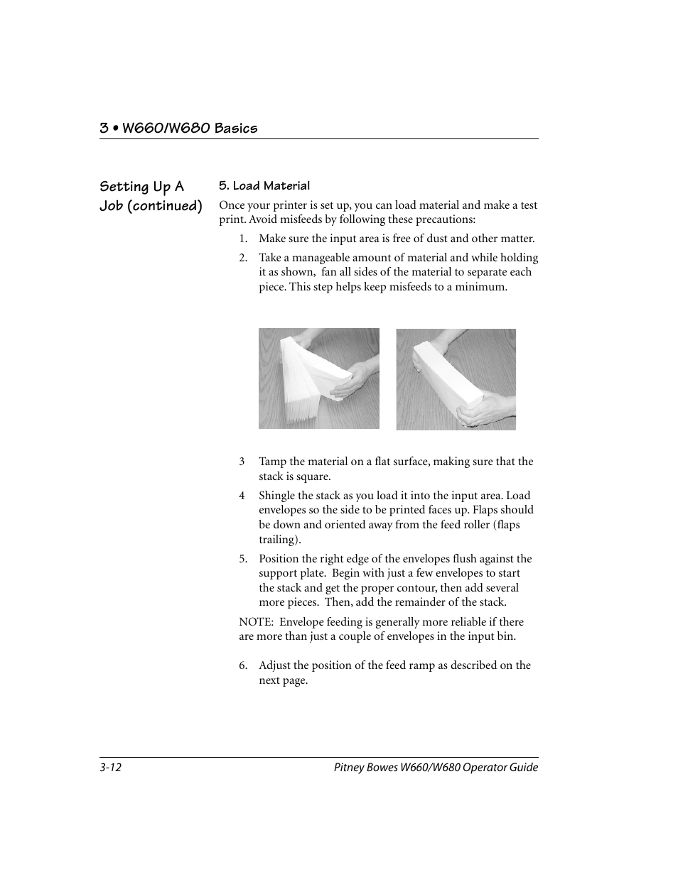 Load material, Setting up a job (continued) | Pitney Bowes W680 User Manual | Page 40 / 130