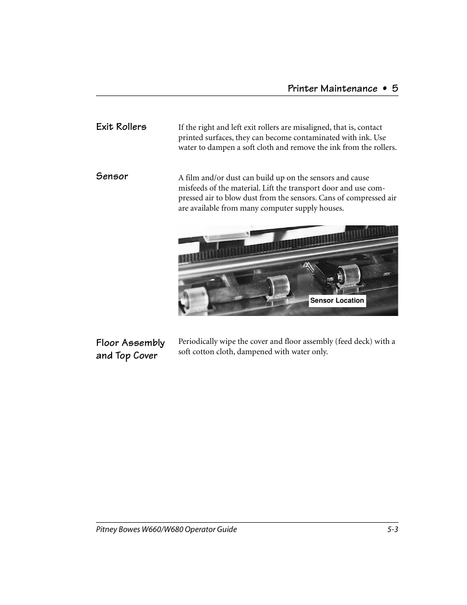 Exit rollers, Sensor, Floor assembly and top cover | Pitney Bowes W680 User Manual | Page 73 / 130