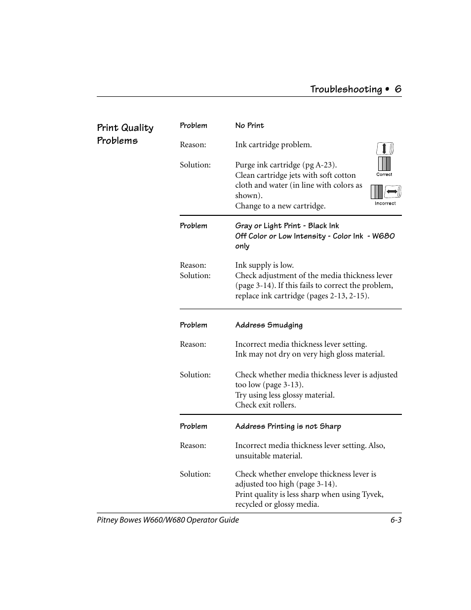 Print quality problems, Troubleshooting • 6 | Pitney Bowes W680 User Manual | Page 77 / 130