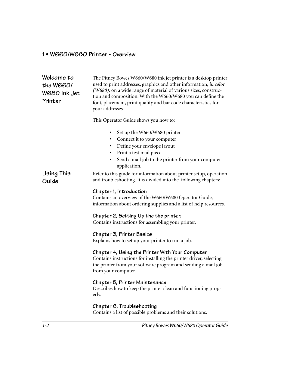 Welcome to the w660/w680 ink jet printer, Using this guide | Pitney Bowes W680 User Manual | Page 8 / 130