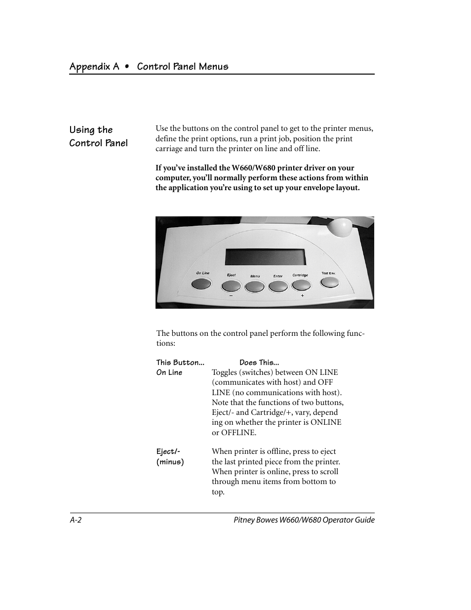 Using the control panel, Appendix a • control panel menus | Pitney Bowes W680 User Manual | Page 84 / 130