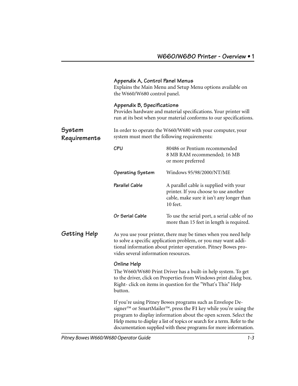 System requirements, Getting help | Pitney Bowes W680 User Manual | Page 9 / 130