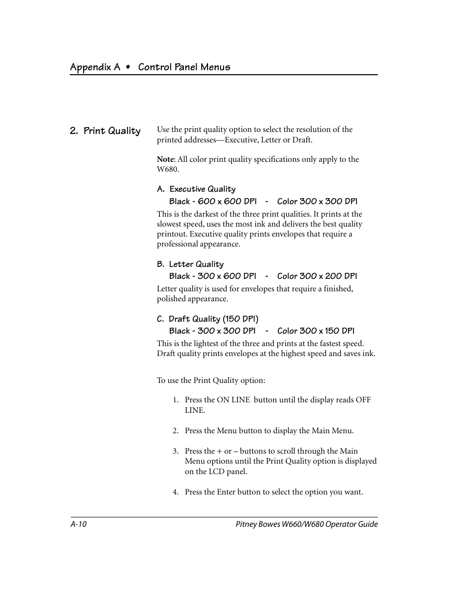 Print quality | Pitney Bowes W680 User Manual | Page 92 / 130