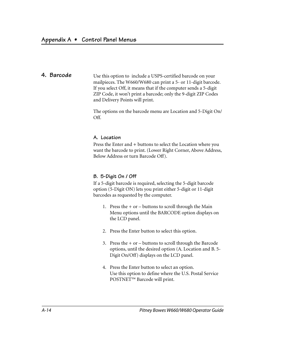 Barcode | Pitney Bowes W680 User Manual | Page 96 / 130