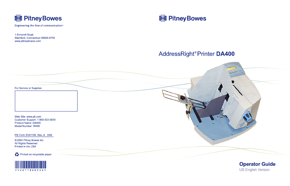 Back cover | Pitney Bowes ADDRESSRIGHT DA400 User Manual | Page 114 / 114