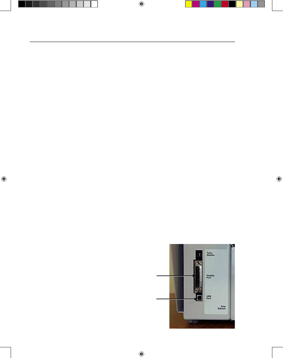 Connecting the parallel cable or usb cable, Setup, Assembling the printer (continued) | Pitney Bowes ADDRESSRIGHT DA400 User Manual | Page 23 / 114