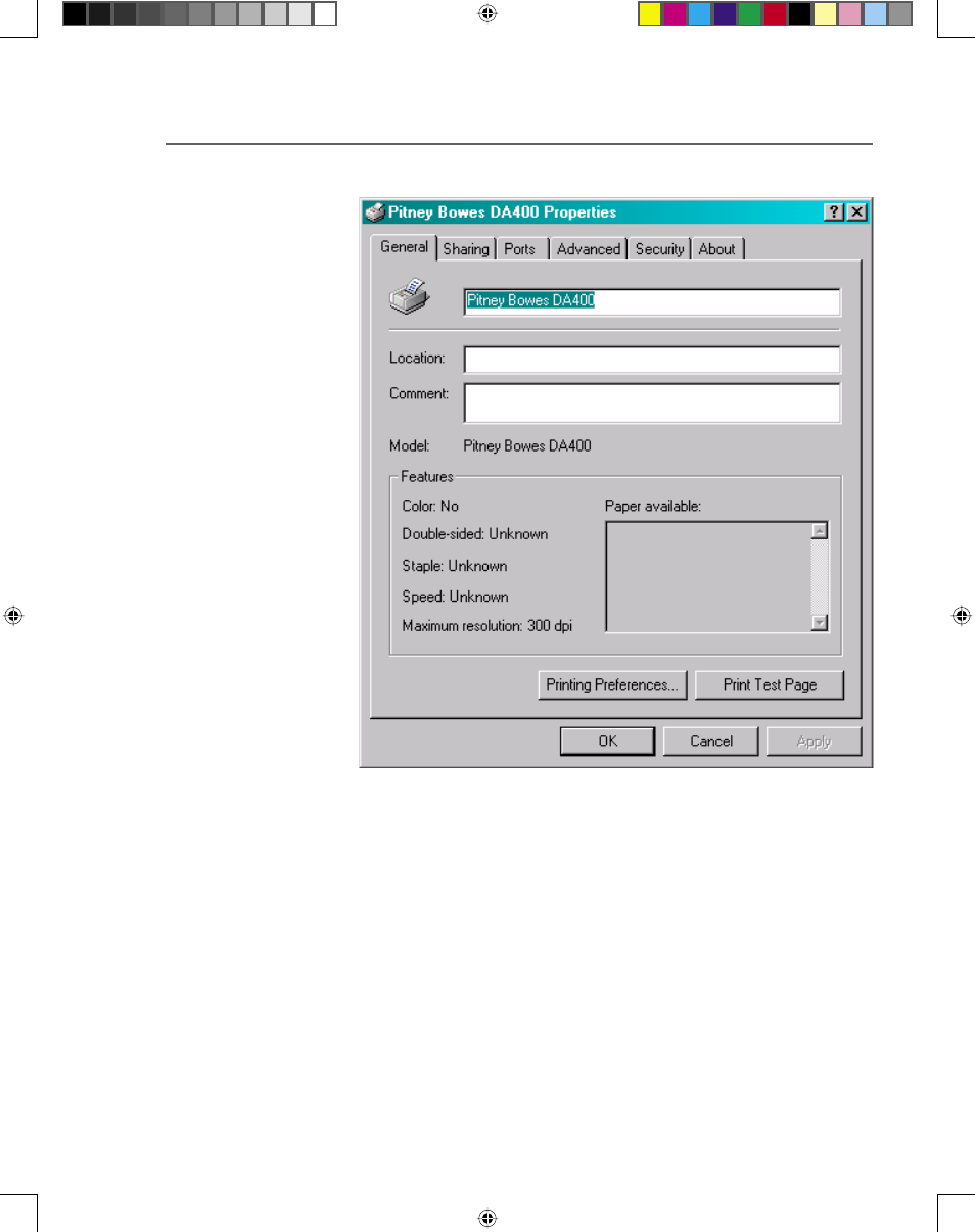 The general tab, Using the printer with your computer | Pitney Bowes ADDRESSRIGHT DA400 User Manual | Page 40 / 114