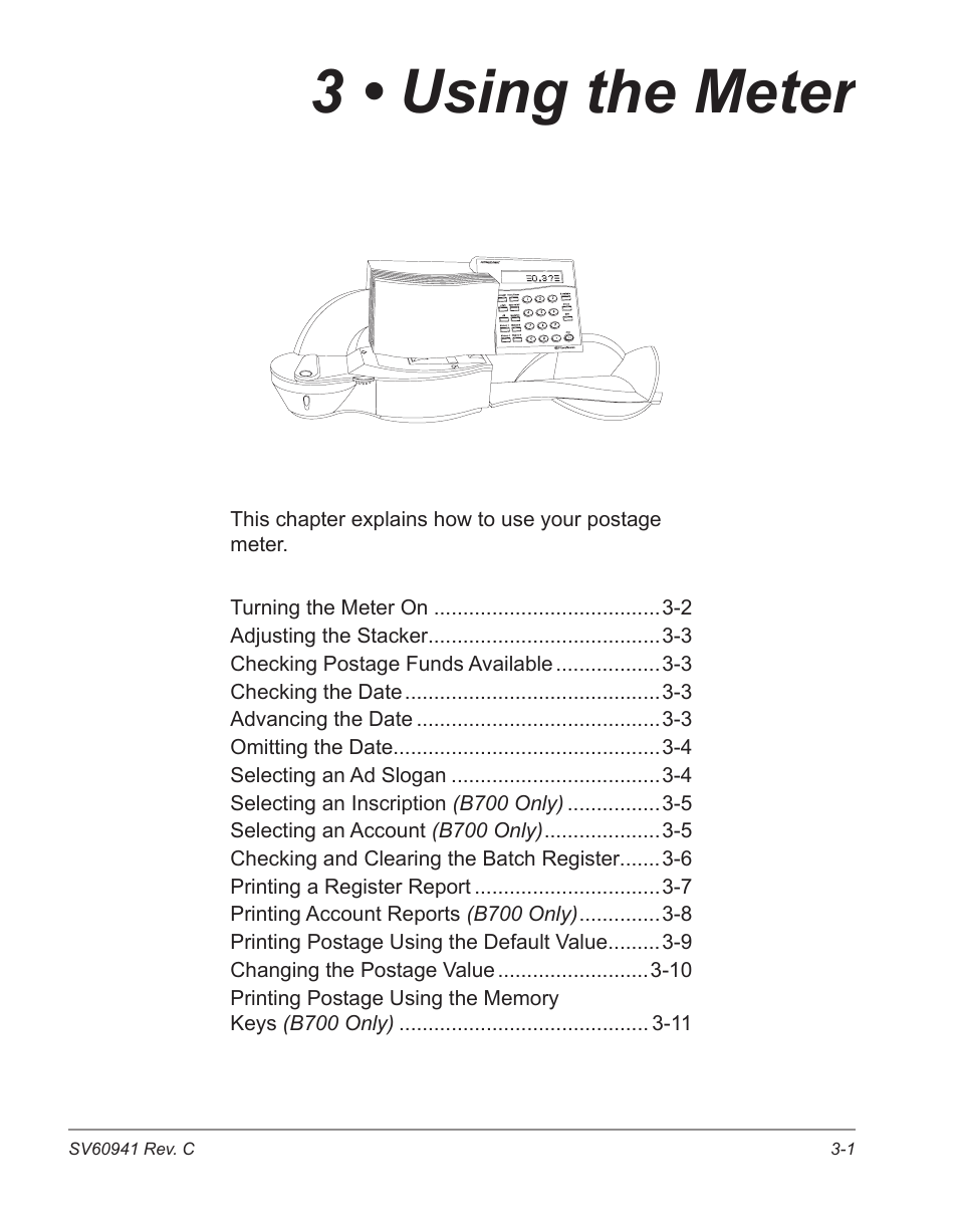 3 • using the meter | Pitney Bowes POSTPERFECT B702 User Manual | Page 24 / 96