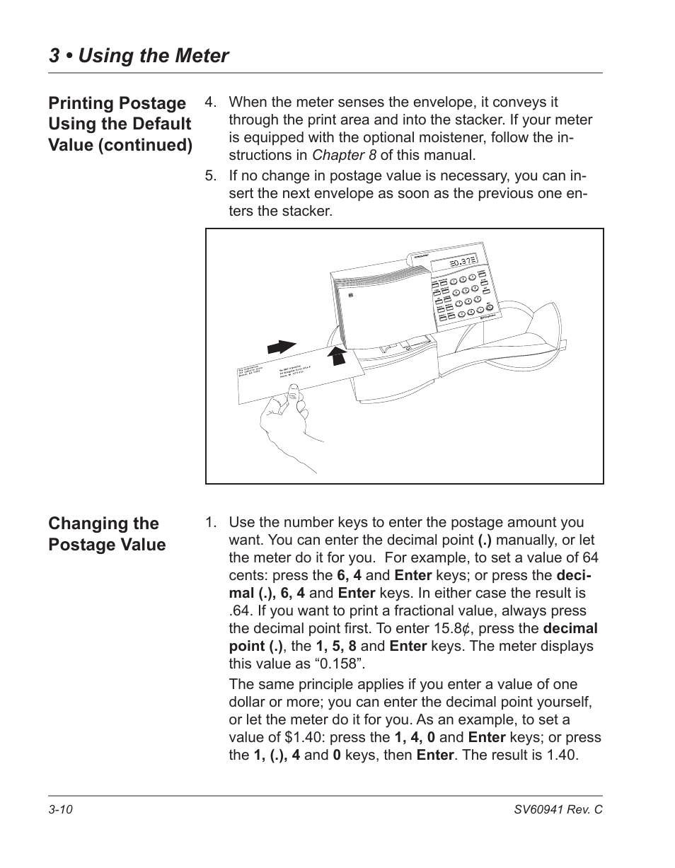 Changing the postage value -10, 3 • using the meter | Pitney Bowes POSTPERFECT B702 User Manual | Page 33 / 96