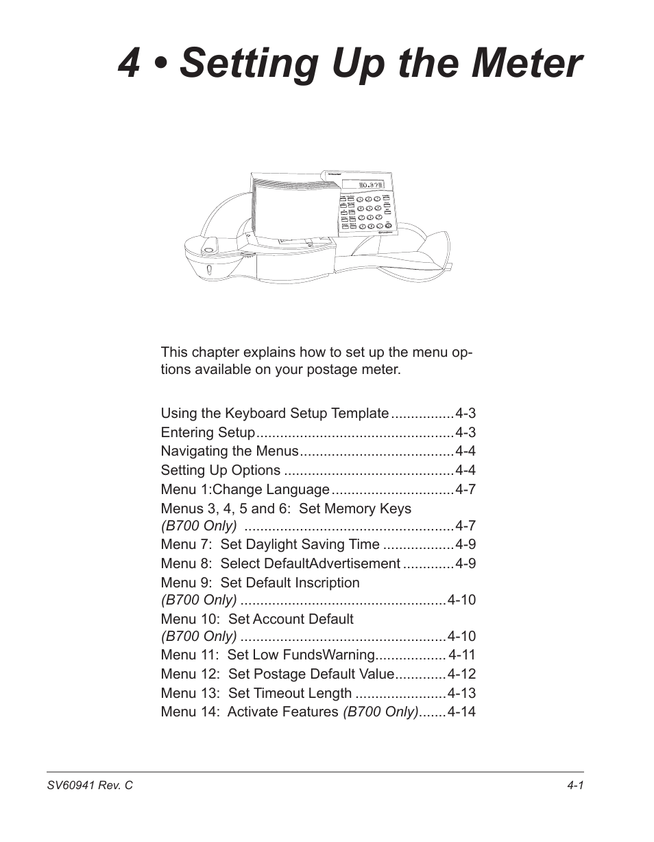 4 • setting up the meter | Pitney Bowes POSTPERFECT B702 User Manual | Page 36 / 96