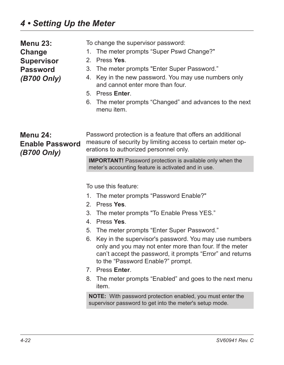 Menu 23: change supervisor password, 4 • setting up the meter | Pitney Bowes POSTPERFECT B702 User Manual | Page 57 / 96