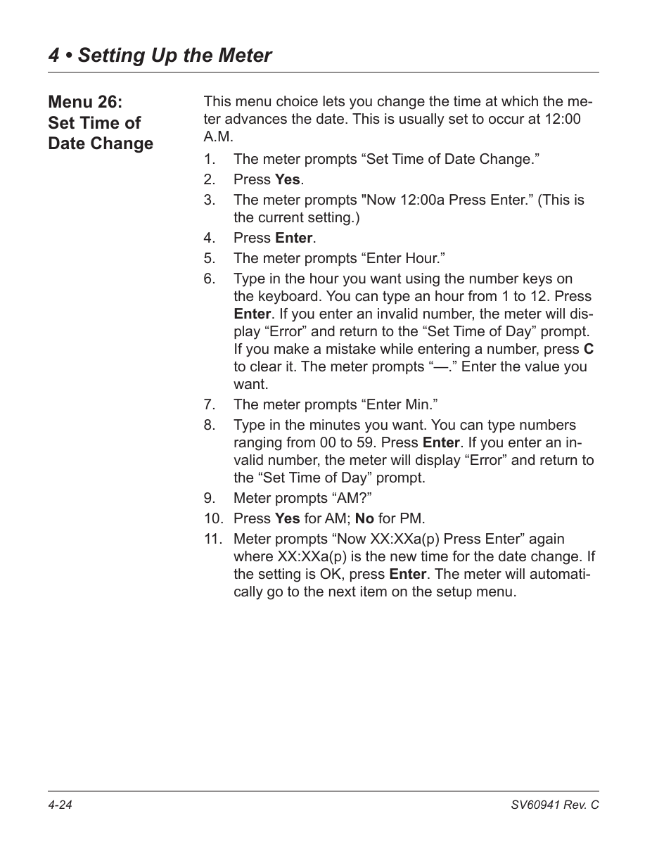 Menu 26: set time of date change -24, 4 • setting up the meter, Menu 26: set time of date change | Pitney Bowes POSTPERFECT B702 User Manual | Page 59 / 96