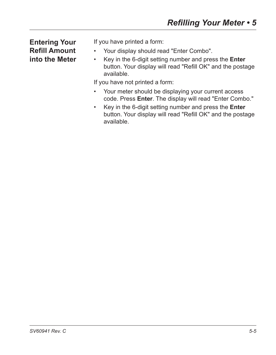 Entering your refill amount into the meter -5, Refilling your meter • 5 | Pitney Bowes POSTPERFECT B702 User Manual | Page 66 / 96