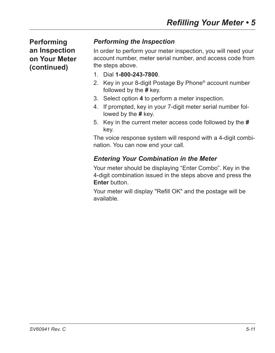 Refilling your meter • 5, Performing an inspection on your meter (continued) | Pitney Bowes POSTPERFECT B702 User Manual | Page 72 / 96