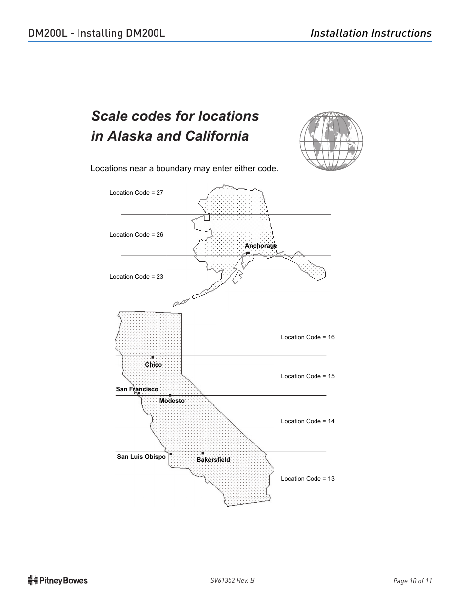 Scale codes for locations in alaska and california, Installation instructions | Pitney Bowes DM200L User Manual | Page 10 / 11