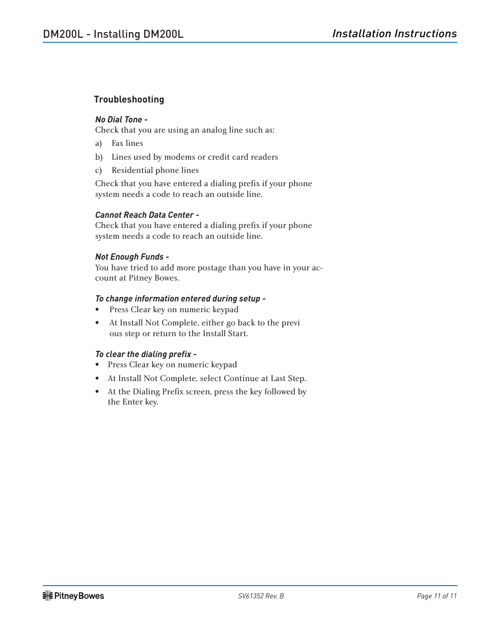 Pitney Bowes DM200L User Manual | Page 11 / 11