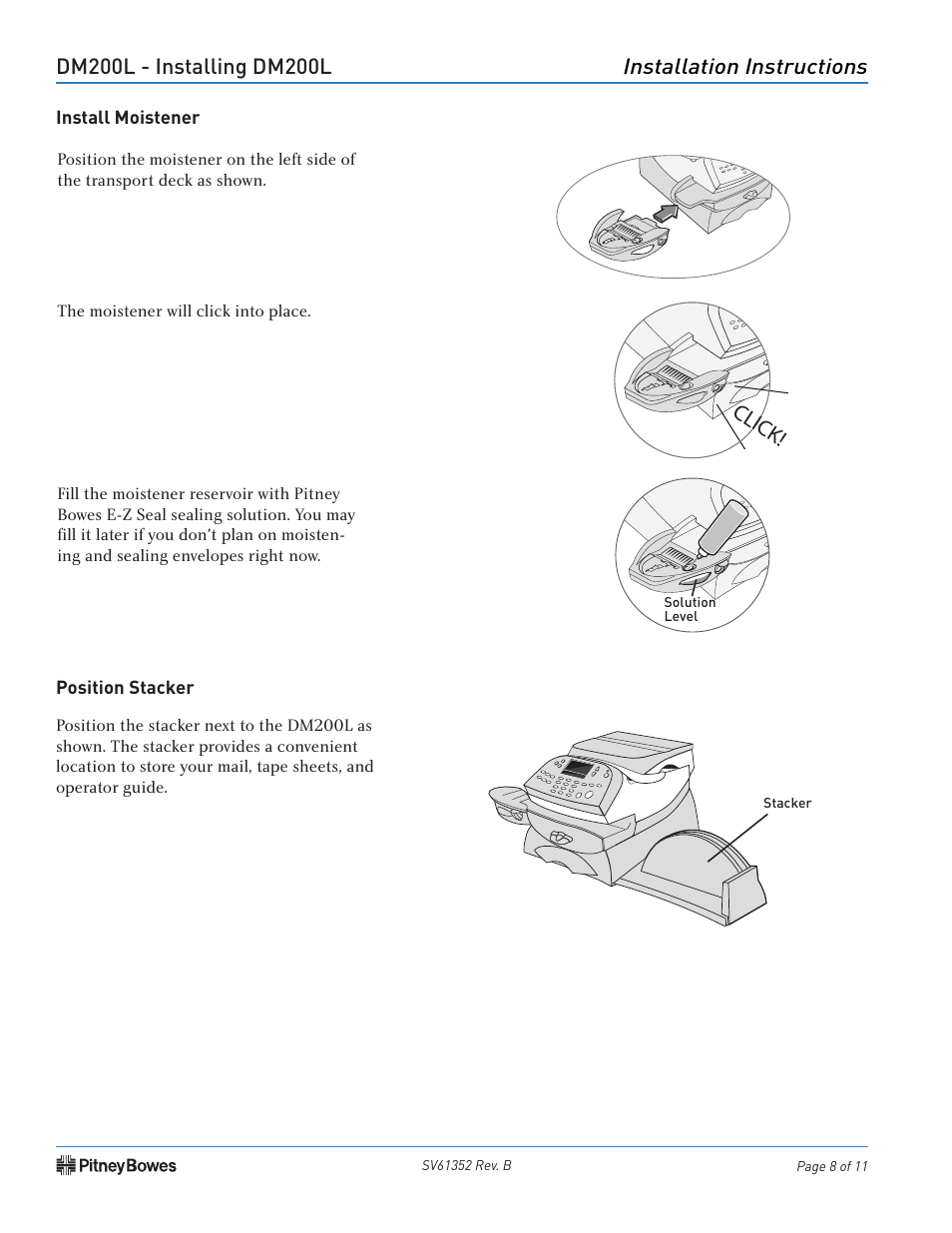 Click, Installation instructions | Pitney Bowes DM200L User Manual | Page 8 / 11