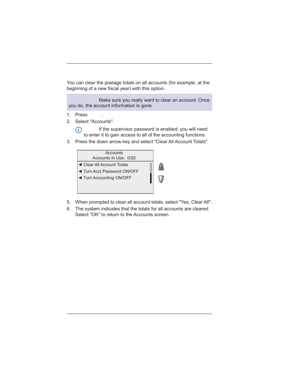 Clearing all account totals, 8 • standard accounting option | Pitney Bowes DM300C User Manual | Page 122 / 196