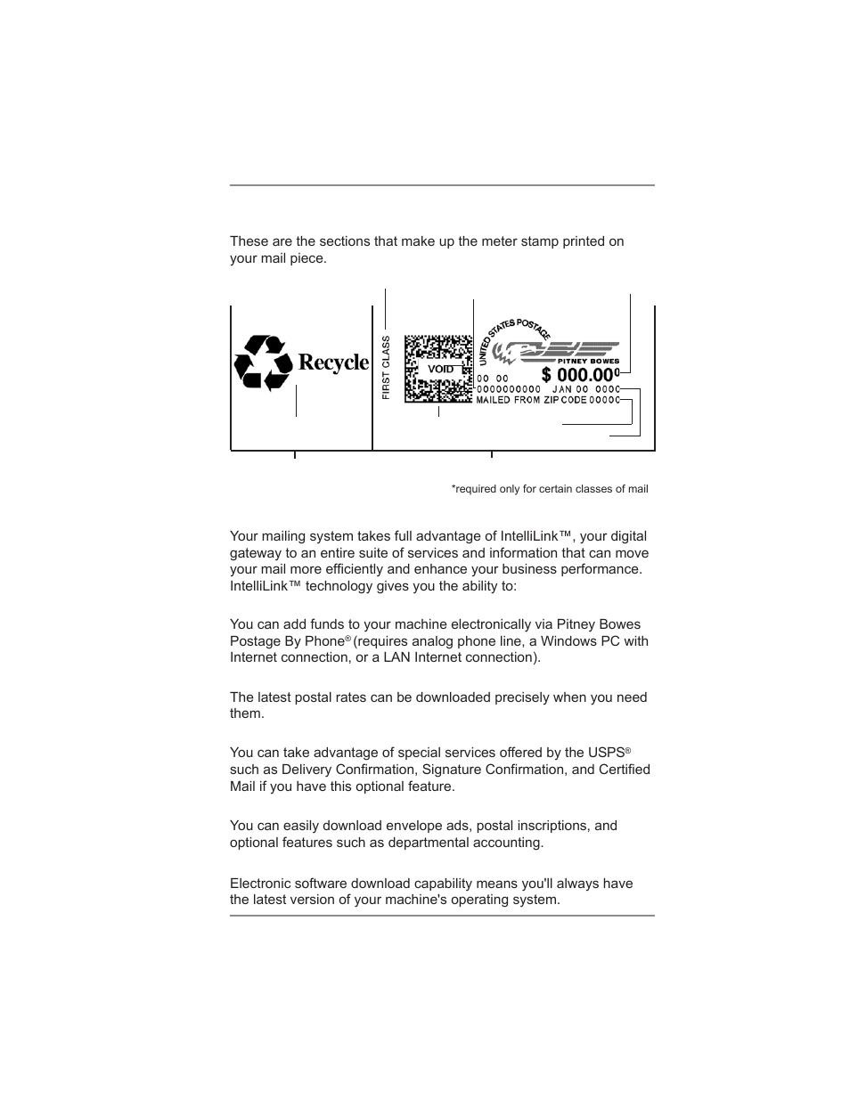 Sections of the meter stamp, What is intellilink, 1 • introduction | Pitney Bowes DM300C User Manual | Page 17 / 196