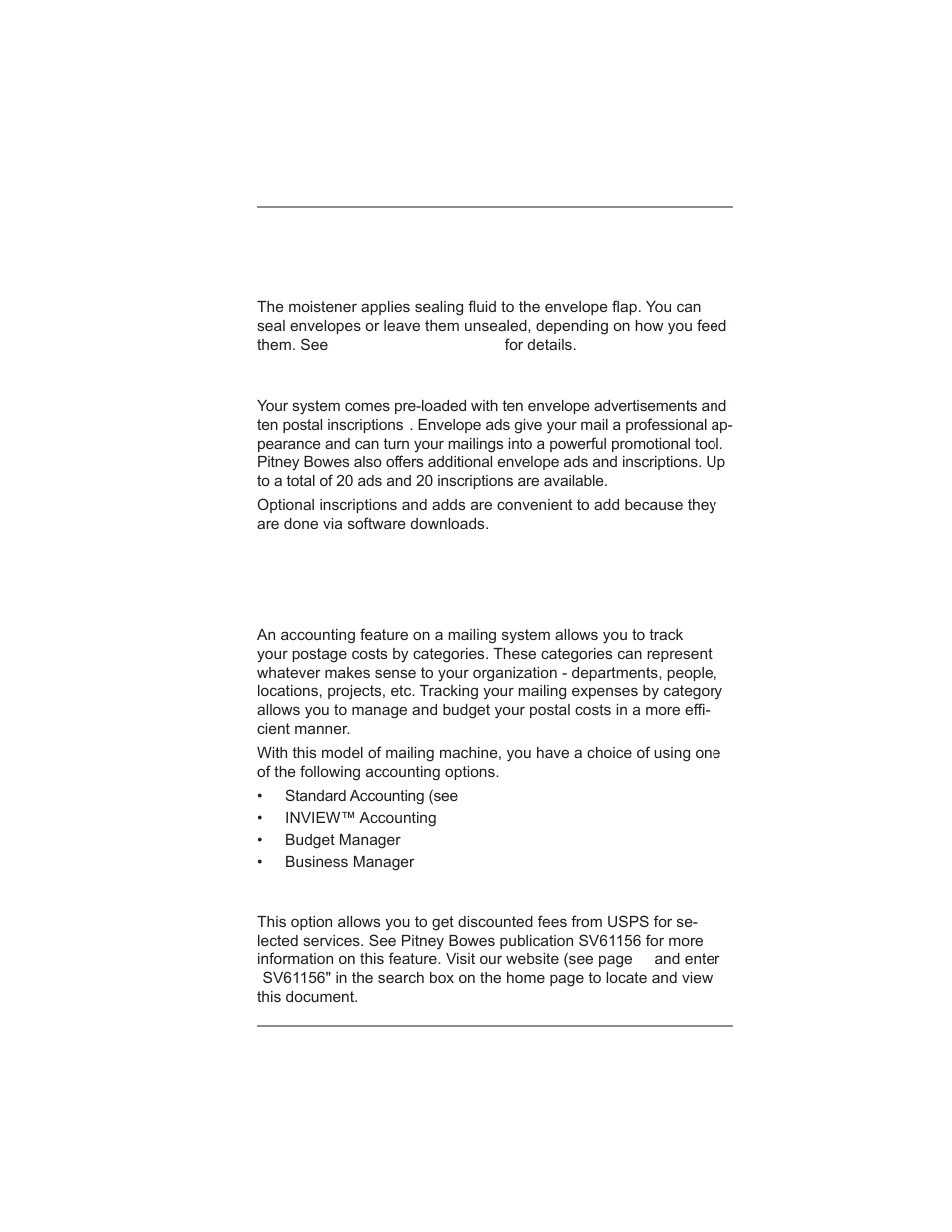 Postal inscriptions/advertisements, Departmental accounting, Electronic usps® confirmation services | 14 • supplies and options | Pitney Bowes DM300C User Manual | Page 181 / 196