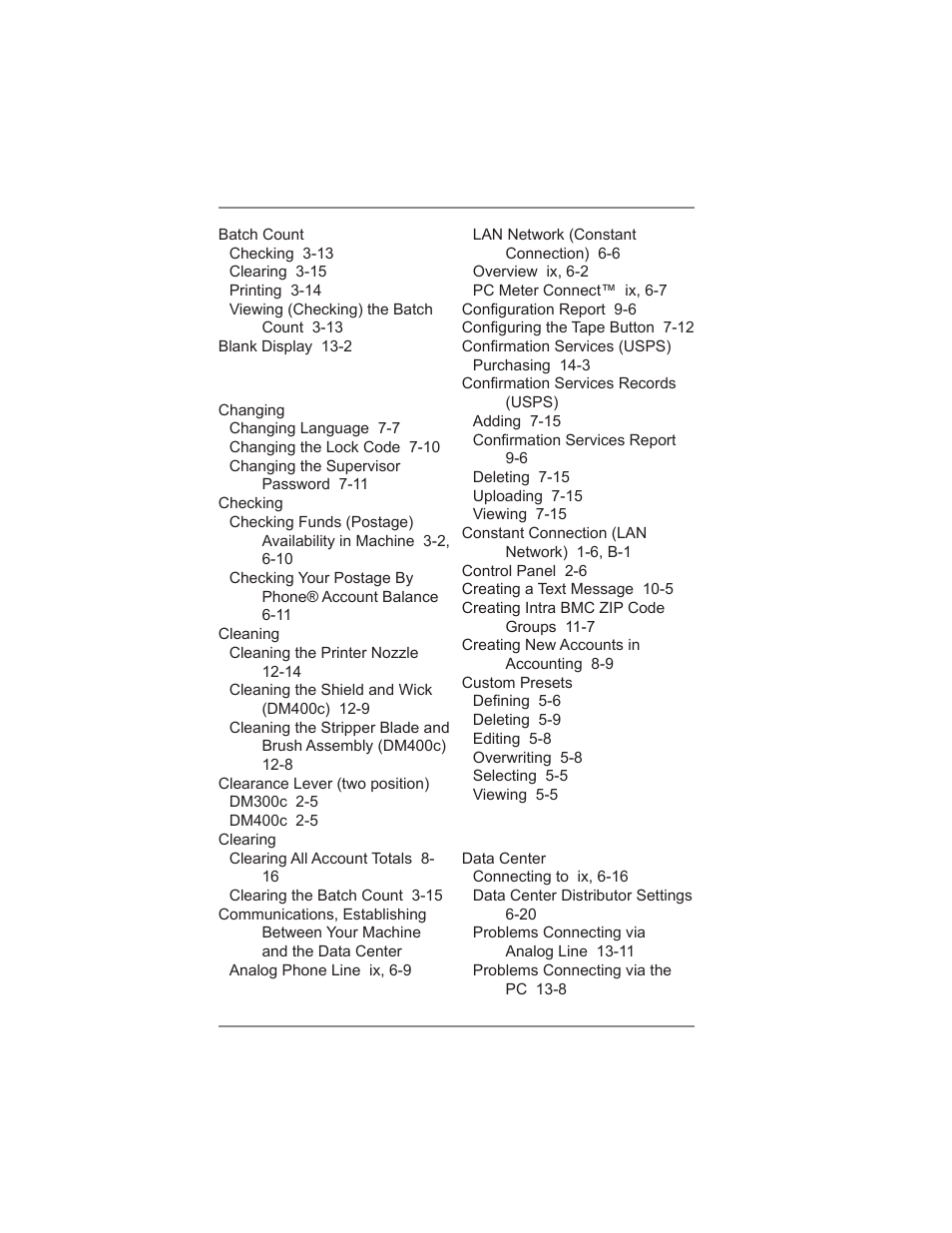 Index | Pitney Bowes DM300C User Manual | Page 188 / 196