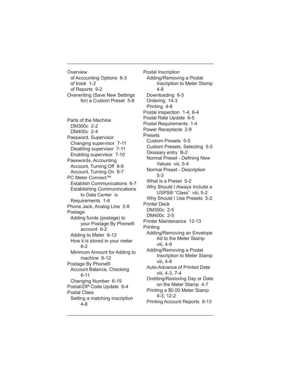 Index | Pitney Bowes DM300C User Manual | Page 192 / 196