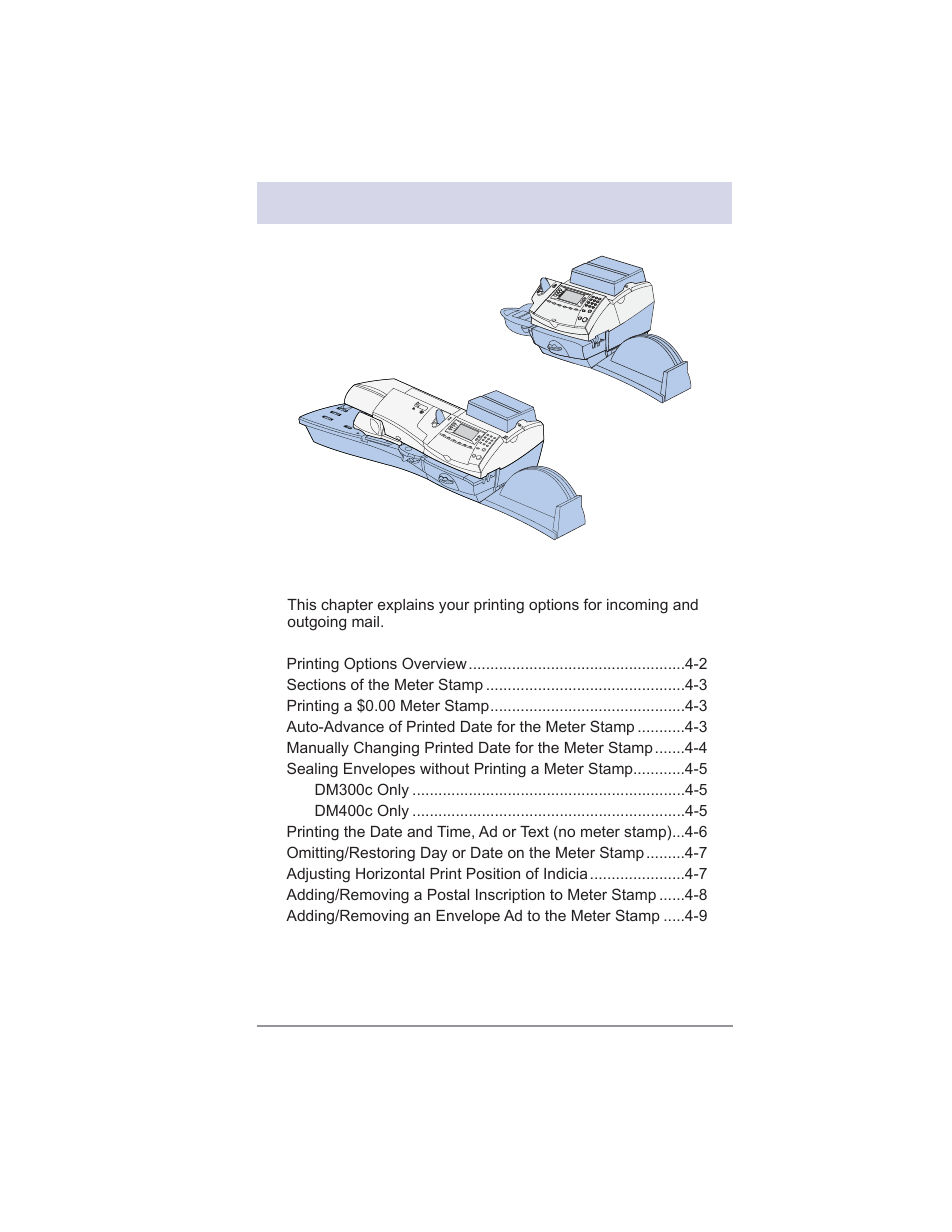 4 • printing options | Pitney Bowes DM300C User Manual | Page 47 / 196