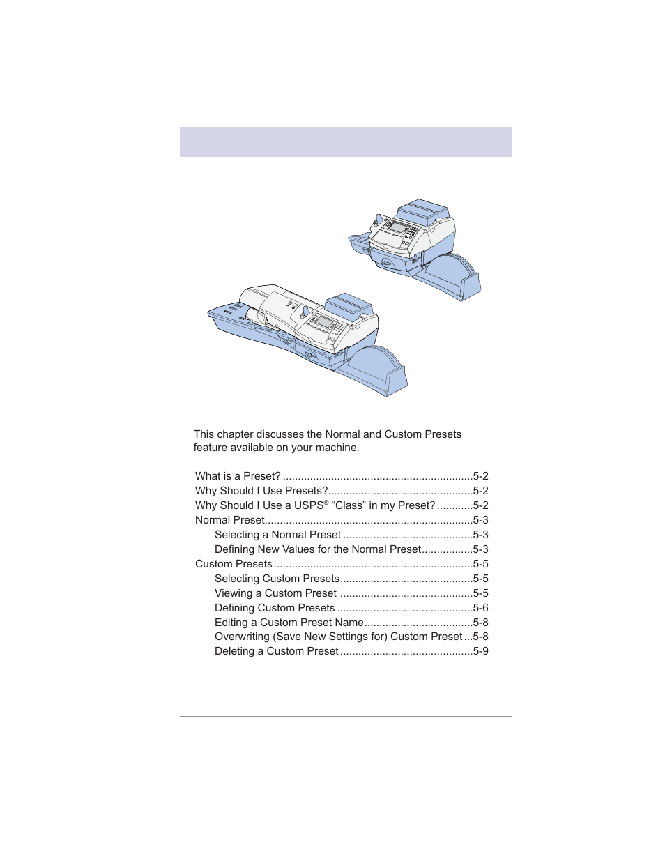 5 • normal and custom presets | Pitney Bowes DM300C User Manual | Page 57 / 196