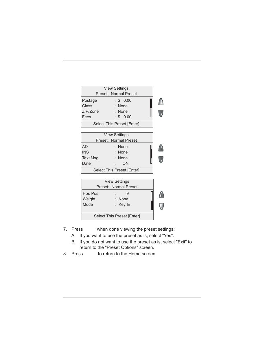 5 • normal and custom presets, Normal preset (cont'd) | Pitney Bowes DM300C User Manual | Page 60 / 196