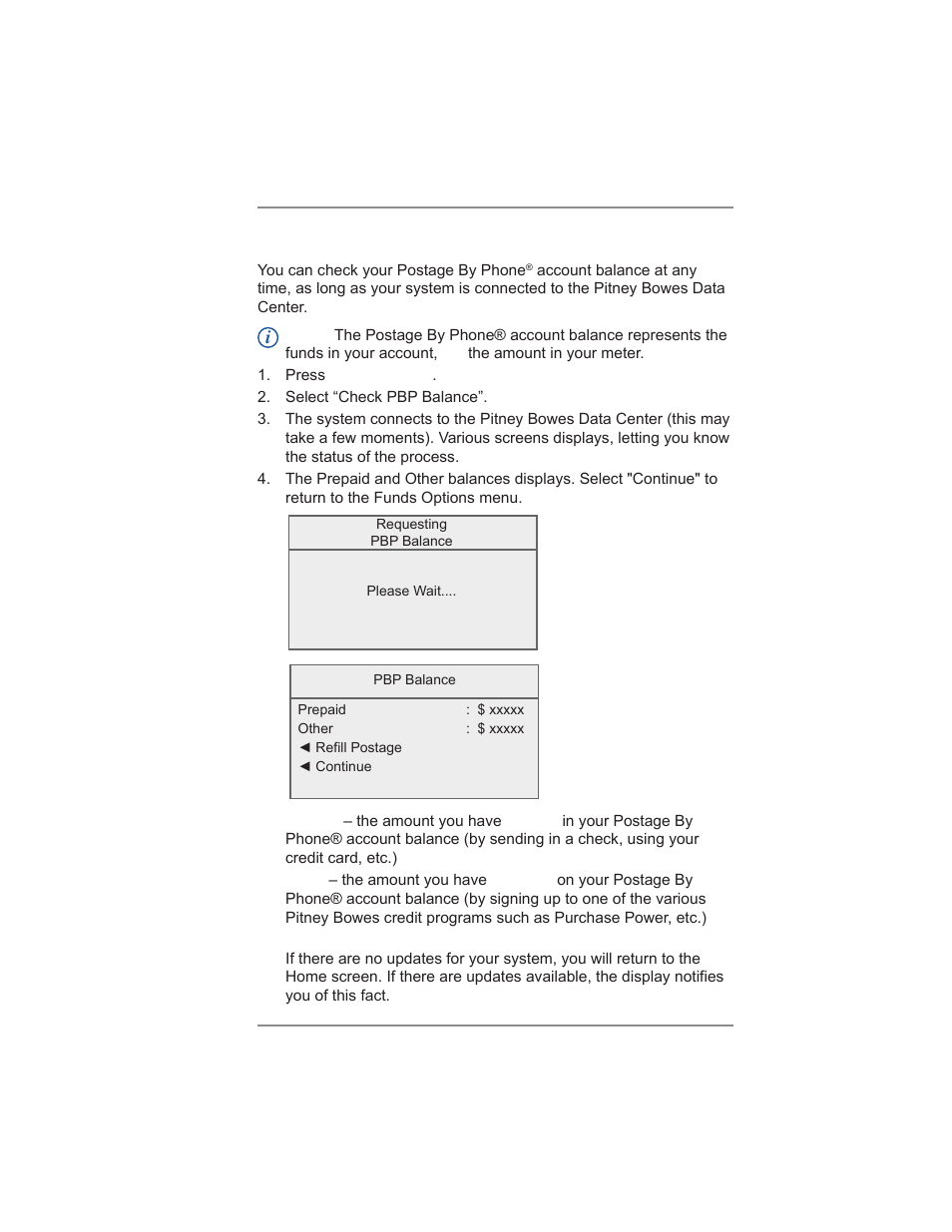 Checking your postage by phone® account balance, 6 • adding postage/connecting to data center | Pitney Bowes DM300C User Manual | Page 77 / 196