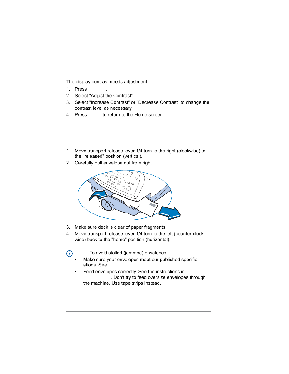 Display problems (display hard to read), Feeding problems (stalled envelopes), 11 • troubleshooting | Pitney Bowes SV62214 User Manual | Page 137 / 160