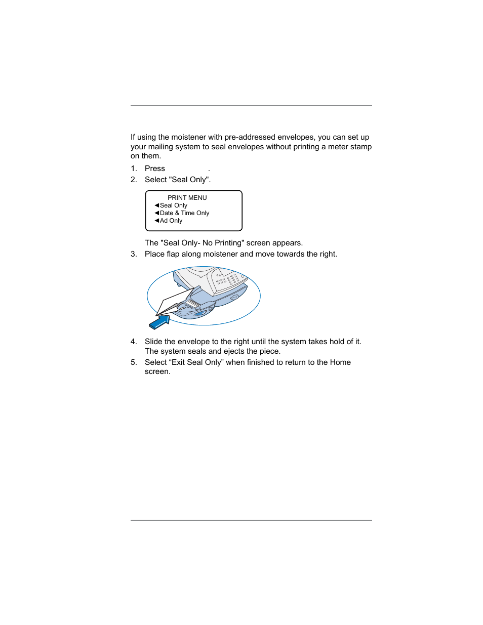 Bypass all printing and seal the envelope only, 4 • printing options | Pitney Bowes SV62214 User Manual | Page 44 / 160