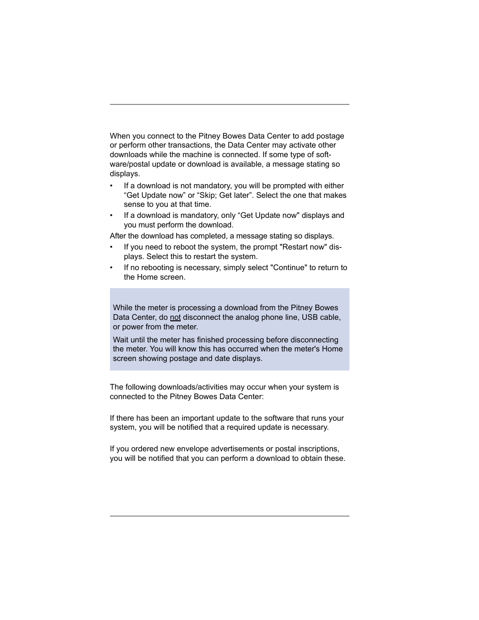 Downloads from the data center to your machine, 6 • adding postage/connecting to data center | Pitney Bowes SV62214 User Manual | Page 61 / 160
