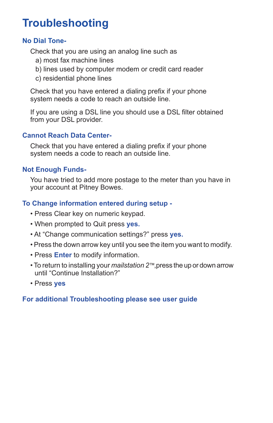 Troubleshooting | Pitney Bowes MAILSTATION 2 User Manual | Page 20 / 24