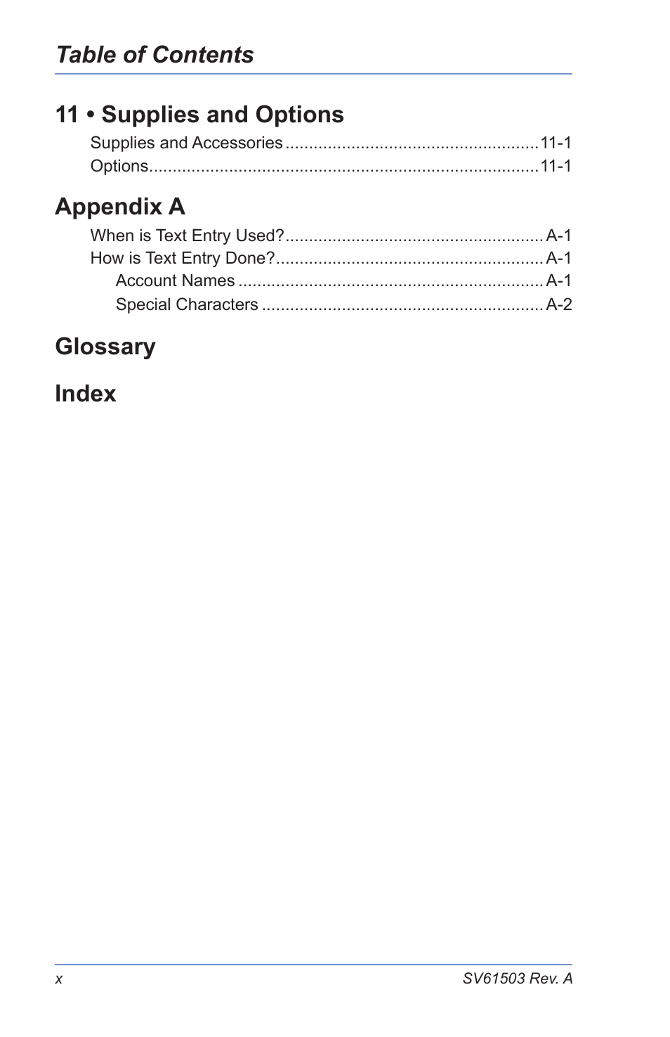 Section 1 – introduction, About the pitney bowes small office series, About your digital postage meter | Table of contents 11 • supplies and options, Appendix a, Glossary index | Pitney Bowes K700 User Manual | Page 12 / 88