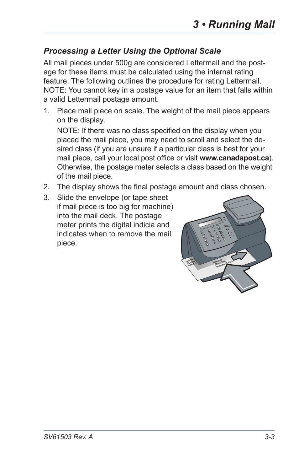 3 • running mail, Processing a letter using the optional scale | Pitney Bowes K700 User Manual | Page 27 / 88