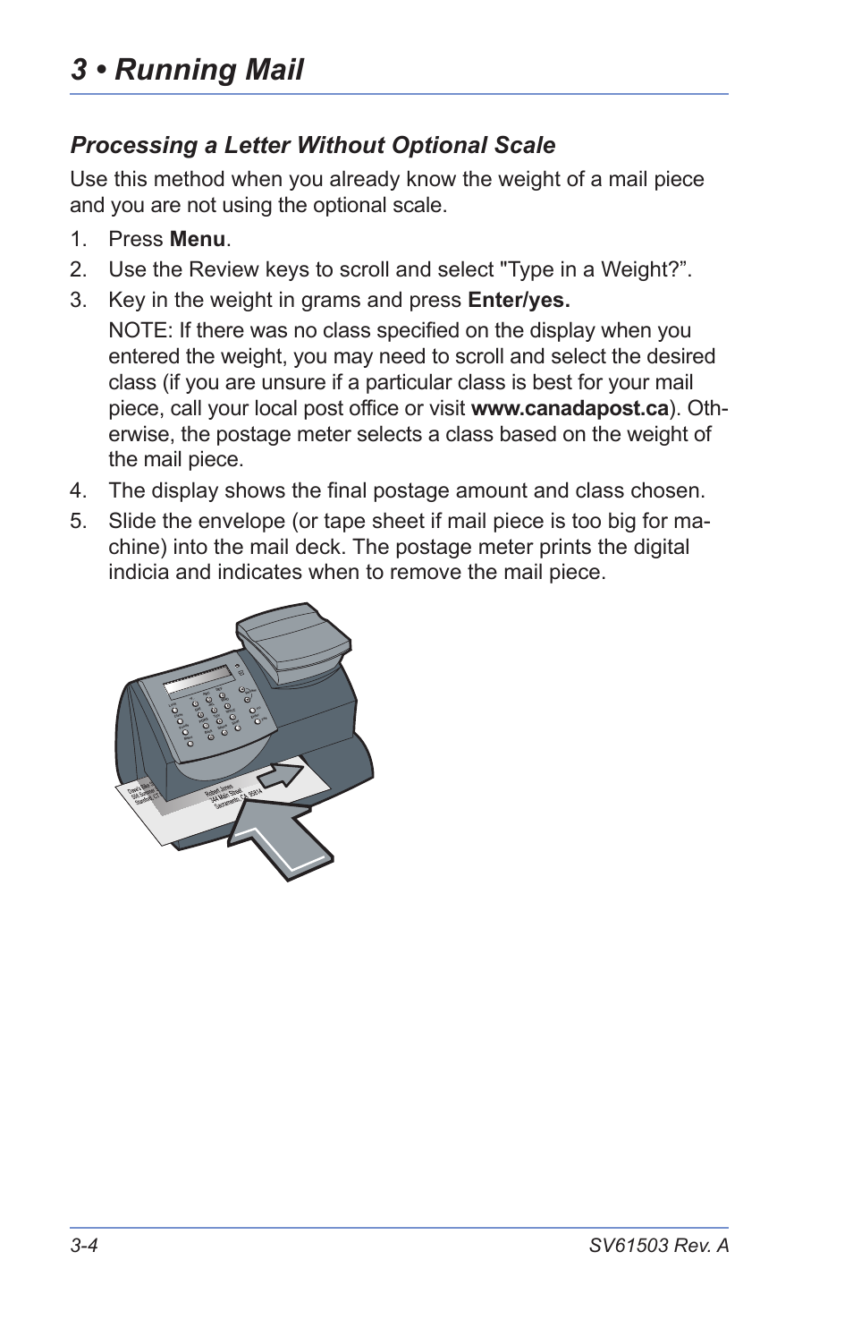 Processing a letter without optional scale, Processing parcels, 3 • running mail | Pitney Bowes K700 User Manual | Page 28 / 88