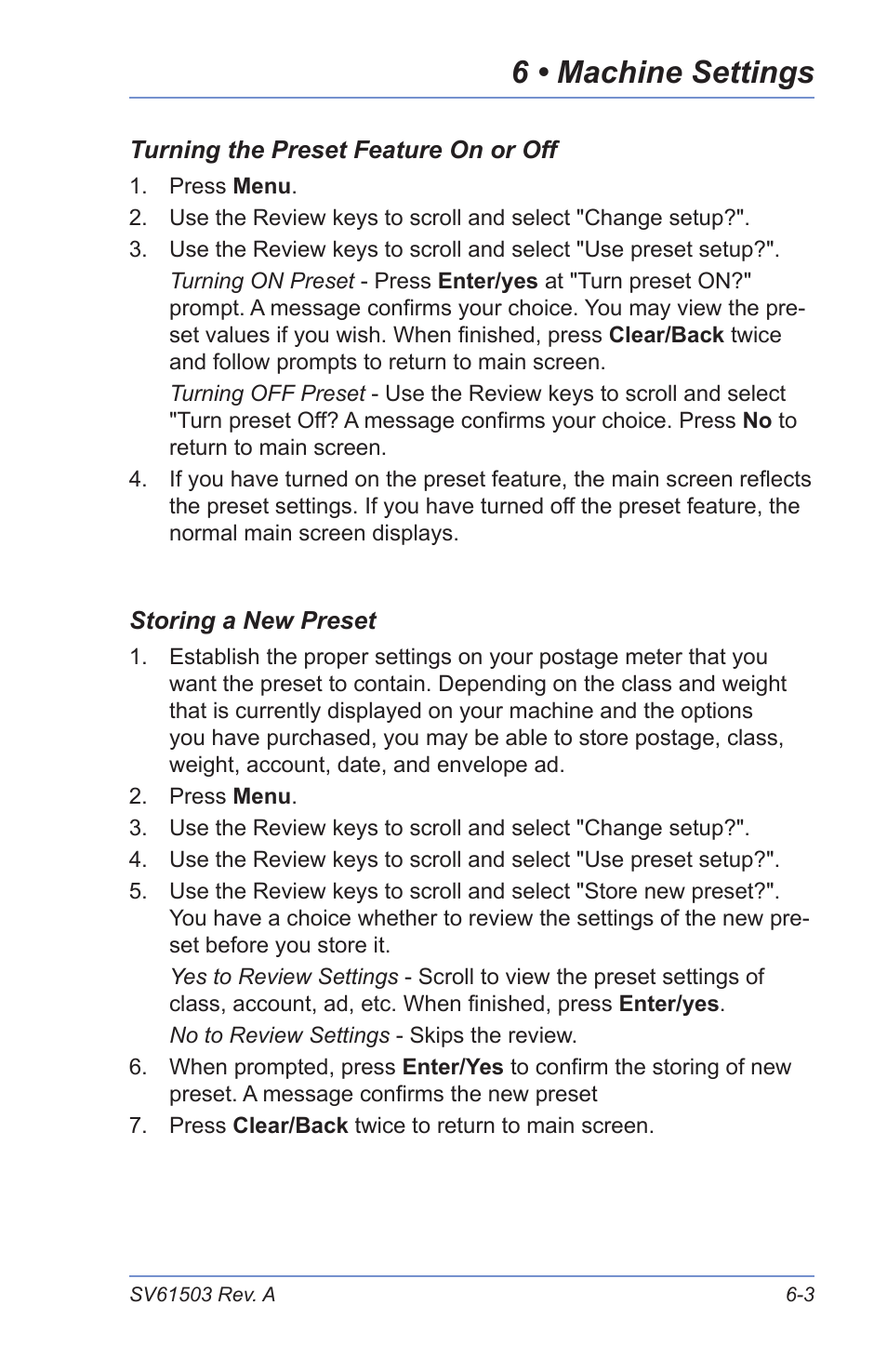 6 • machine settings | Pitney Bowes K700 User Manual | Page 45 / 88