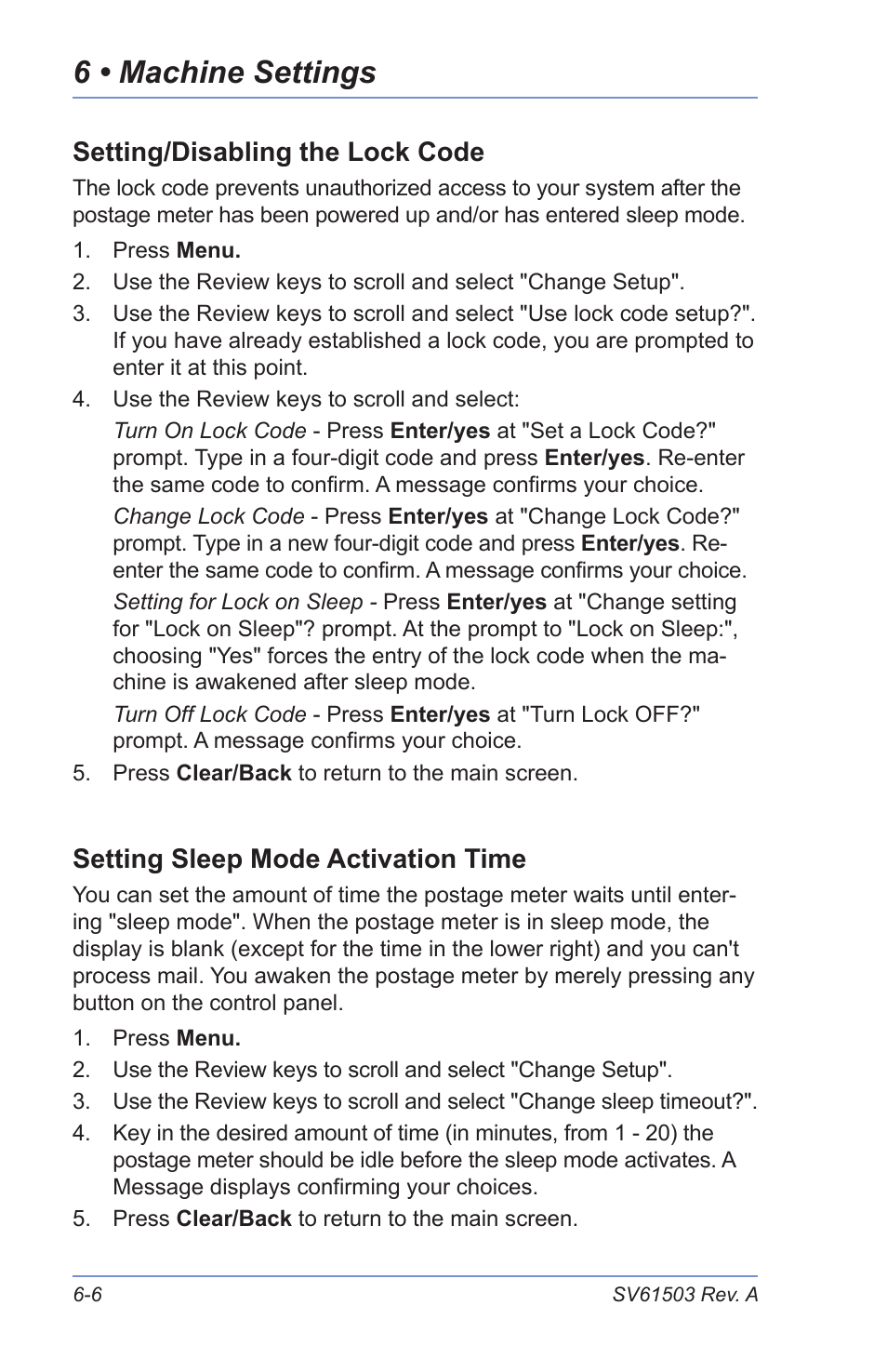 Setting/disabling the lock code, Setting sleep mode activation time, Activating sleep mode manually | Settings for the optional scale, Reset scale to zero, View avoirdupois weight, 6 • machine settings | Pitney Bowes K700 User Manual | Page 48 / 88