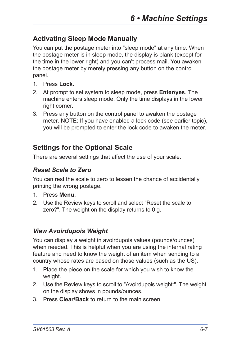 6 • machine settings | Pitney Bowes K700 User Manual | Page 49 / 88
