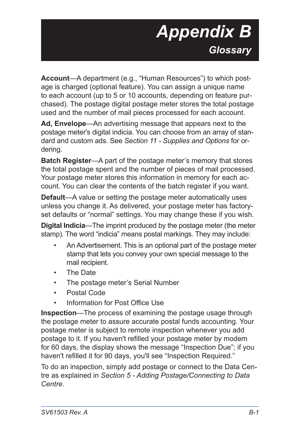 Appendix b, Glossary | Pitney Bowes K700 User Manual | Page 77 / 88