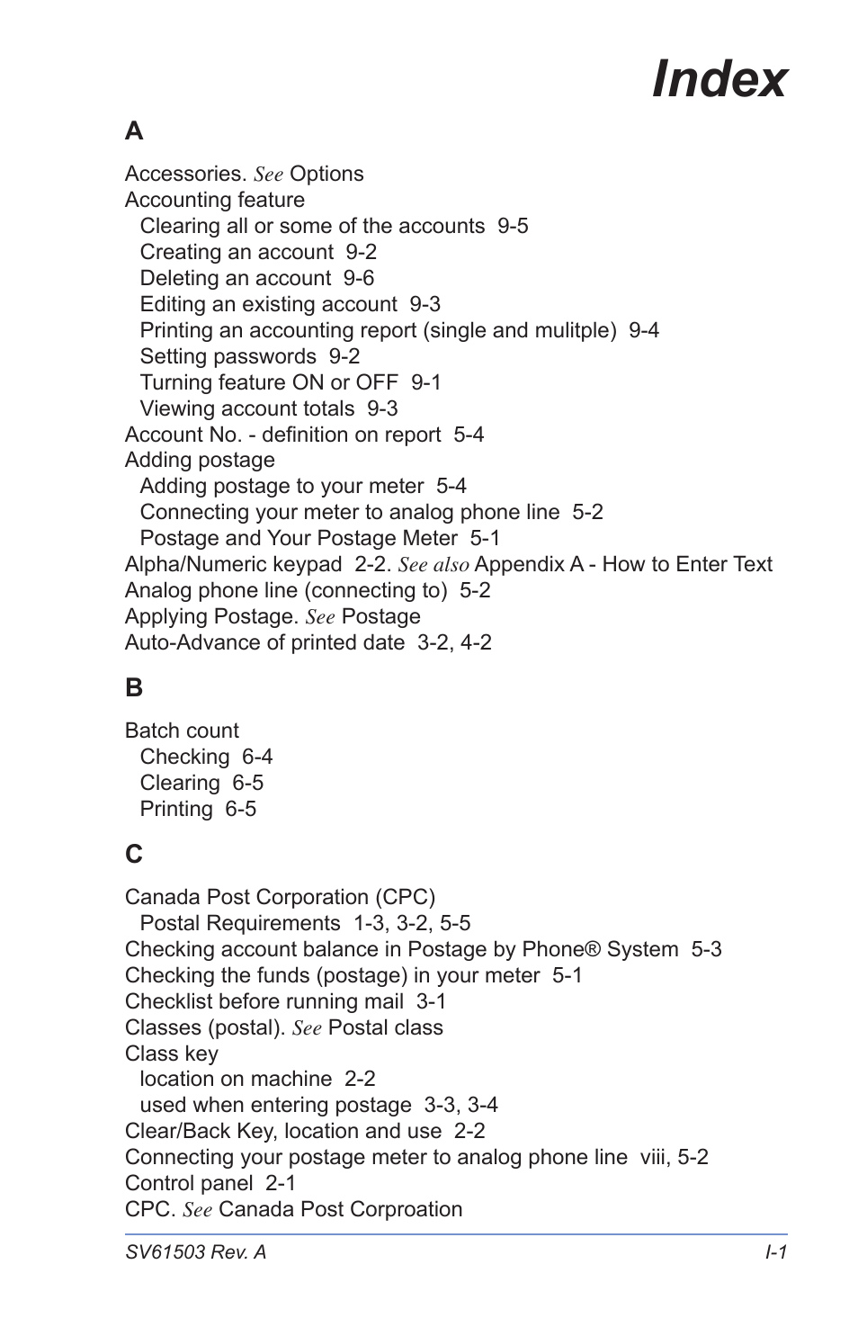 Index | Pitney Bowes K700 User Manual | Page 79 / 88