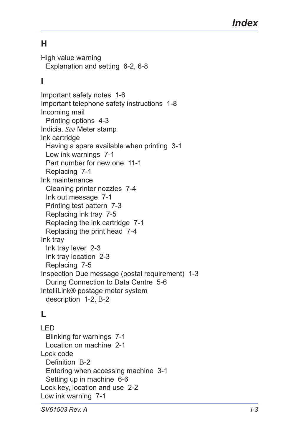 Index | Pitney Bowes K700 User Manual | Page 81 / 88