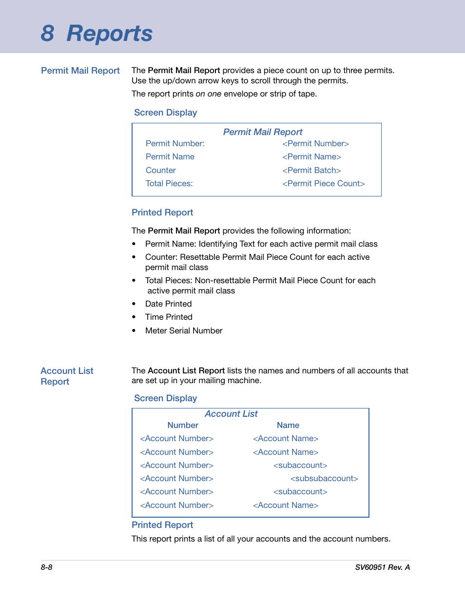 8 reports | Pitney Bowes DM1000 User Manual | Page 117 / 177