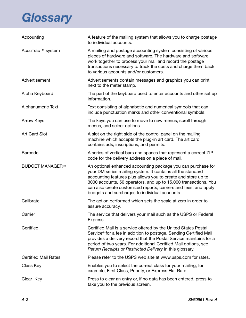 Glossary | Pitney Bowes DM1000 User Manual | Page 159 / 177