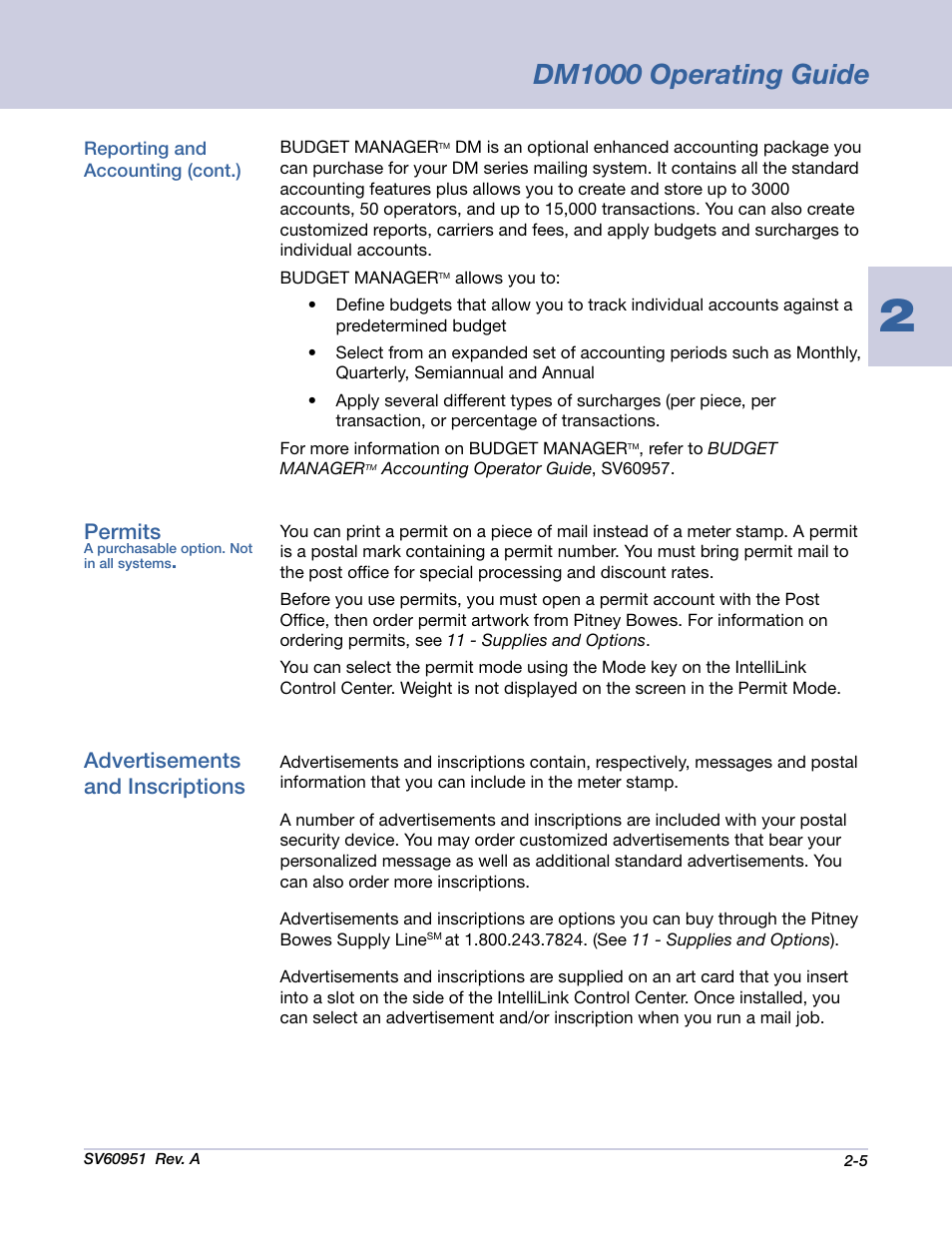 Dm1000 operating guide, Advertisements and inscriptions, Permits | Pitney Bowes DM1000 User Manual | Page 16 / 177