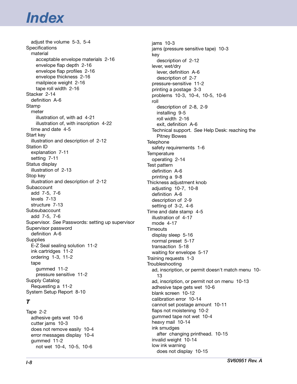 Index | Pitney Bowes DM1000 User Manual | Page 175 / 177