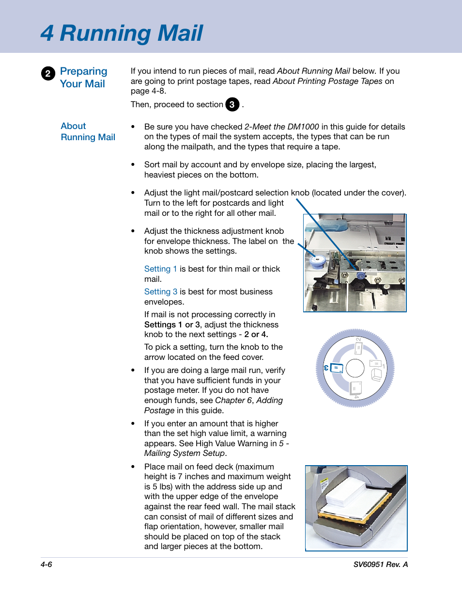 4 running mail, Preparing your mail | Pitney Bowes DM1000 User Manual | Page 39 / 177