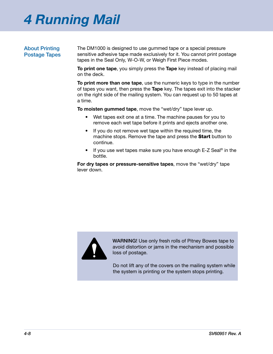 4 running mail | Pitney Bowes DM1000 User Manual | Page 41 / 177